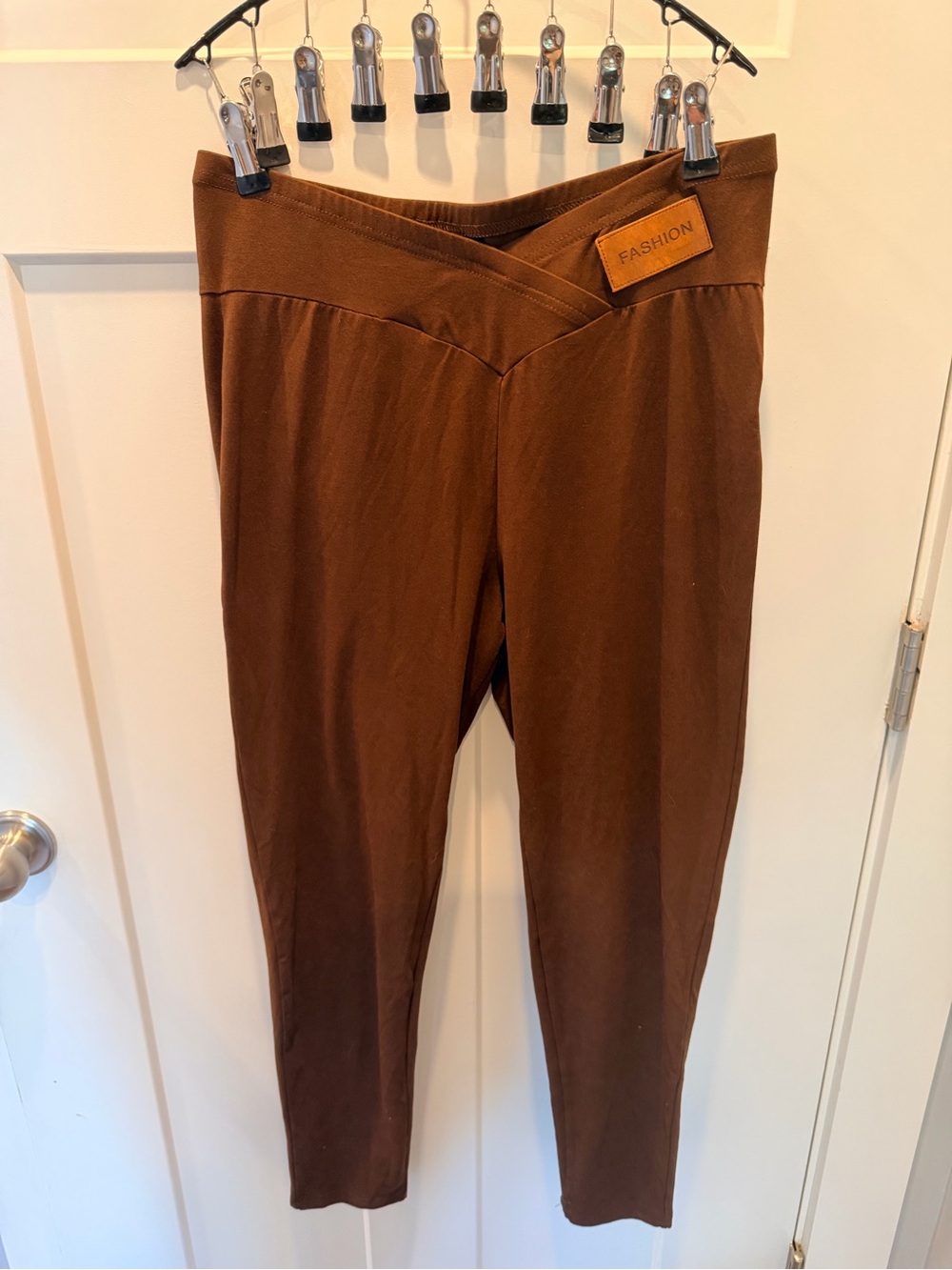 SHEIN Women’s XL US 12 Brown Crossover V Waist Stretch Pants Leggings